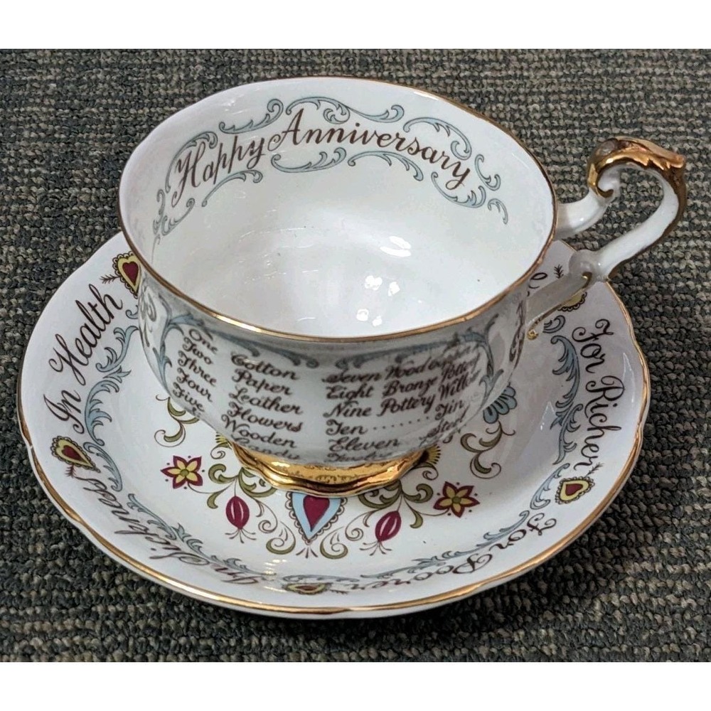Paragon HAPPY ANNIVERSARY Teacup &‎ Saucer Fine Bone China England Wedding Gift